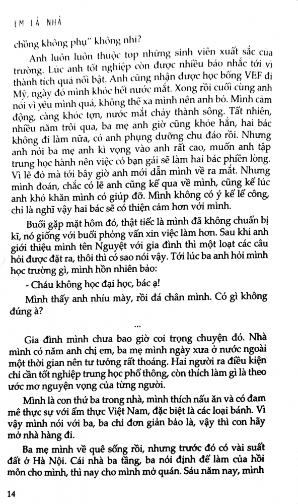 Một trang sách từ Tiểu thuyết Em là nhà